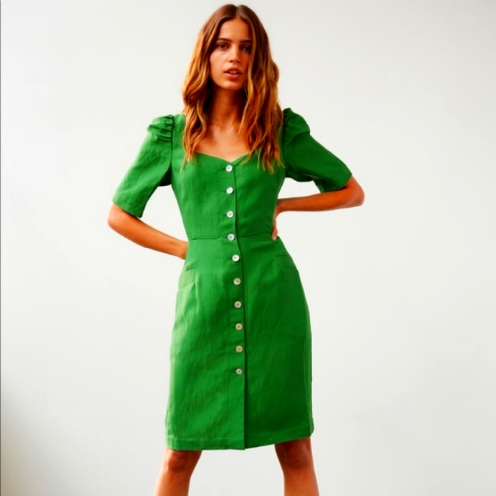Aritzia Le Fou Green Linen Easter Dress Sz 0